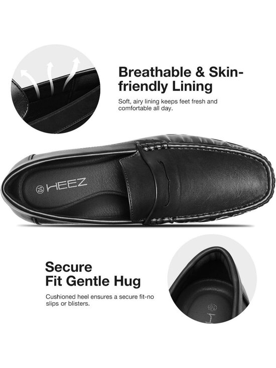 HEEZ Men\'s Black PU Faux Leather Penny Loafers Slip On Casual Driving Shoes